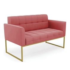 Imagem de Sofá Namoradeira Elisa Suede Rosê Base Metálica Industrial Dourada - D'rossi