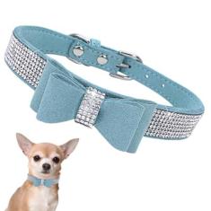 Imagem de Coleira de cachorro de strass com gravata borboleta, lindo nó de cristal, brilhante, diamante, glitter, filhotes, coleiras para animais de estimação, PP, PP, pequeno, médio, grande, meninas, cães,