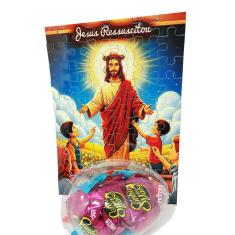 Imagem de Presente de Páscoa Chocolates e Guloseimas + Quebra-cabeça Infantil Jesus Ressuscitado de 60 peças