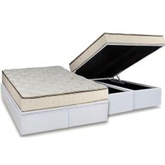 Imagem de Cama Box Baú Queen: Colchão Molas Bonnel Luckspuma Montreal Spring + Base Crc Courano White(158X198)