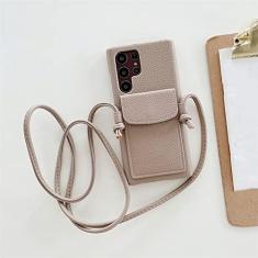 Imagem de Carteira de couro com alça transversal para Samsung S22 Ultra S21Plus S20 S10 S9 S8 Note 20 10 9 8 Slot para cartão Lanyard capa macia, cáqui, para Note 10