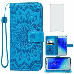 Imagem de Capa de telefone para Samsung Galaxy J3 Orbit J 3 Star 2018 3J Achieve carteira com protetor de tela de vidro temperado, capa flip de couro, suporte para cartão, celular Glaxay J3V V 3ª geração SM