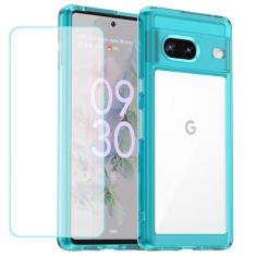 Imagem de Wanyuexes Capa para Pixel 7A, capa para Google 7A GWKK3 com protetor de tela de vidro temperado, antiamarelamento, parte traseira rígida transparente de policarbonato e capa protetora de TPU macio