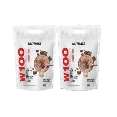 Imagem de Kit 2 unidades w100 whey concentrado chocolate 900g refil - nutrata - 