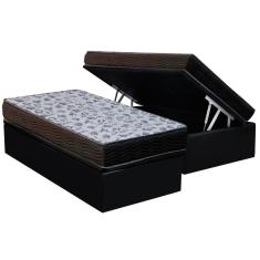 Imagem de Cama Box Baú Solteiro: Colchão Espuma D33 Ortobom - Ep Iso 100 Ultra Firme + Base Crc Suede Black(88x188)