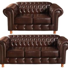 Imagem de Conjunto De Sofá 3 Lugares E 2 Lugares Chesterfield Luís XV Café