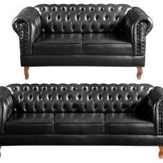 Imagem de Sofá 2 e 3 Lugares Decoração Sala Recepção Retrô Dom Pedro Preto