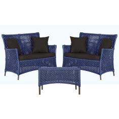 Imagem de 2 Sofá Área e Mesa Igapó Alumínio Pintura Marrom Corda Náutica Estofado Impermeável Almofada 9 Trama