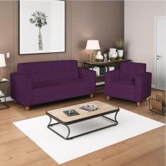 Imagem de Kit Sofá 180cm e Poltrona em Suede Dallas Roxo
