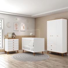 Imagem de Guarda-Roupa Bartira Ternura com 3 Portas, 2 Gavetas + Cômoda Ternura com 5 Gavetas + Berço Móveis Estrela Ternura