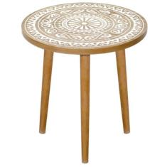 Imagem de Mesa de centro redonda, mesa de centro boho natural, pequena mesa de centro moderna de meados do século, mesas laterais para sala de estar, quarto, escritório, varanda