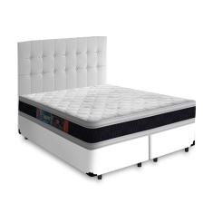 Imagem de Cama Box + Cabeceira Cassis e Colchão Queen - Castor - Black White D45 - 158x198x62cm Branco