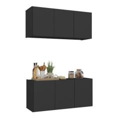 Imagem de Kit Armário de Cozinha e Balcão 3 Portas Multimóveis Mp2164 Preto