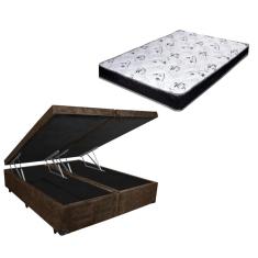 Imagem de Cama Box Baú Queen Bi-Partido Gold Marrom Suede + Colchão Espuma D33 138x188x17
