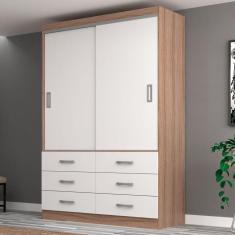 Imagem de Guarda-Roupa Solteiro Veneza 2 Portas 6 Gavetas Demolição/Branco - Evidência Móveis