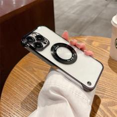 Imagem de Capa de pc de carregamento sem fio fina sem moldura transparente para iPhone 14 Plus 13 12 11 Pro MAX Capa com furo magnético, preta, para iPhone 14Pro Max