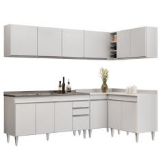 Imagem de Armário De Cozinha Modulado De Canto 6 Peças Cp33 Com Pia Inox Branco
