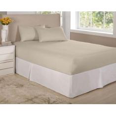 Imagem de Jogo De Lençol Bege Cama Casal Padrão 3 Peçs Algodão Percal 150 Fios -