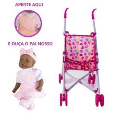 Imagem de Kit Boneca Judy Negra Minha 1ª Oração + Carrinho De Boneca - Milk Brin