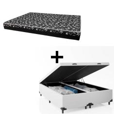 Imagem de Cama Box Baú Queen 158 Tecido Sintético Branco Com Colchão Hamburgo Bello Box - 100% Espuma - D28 Preto 55x158x198