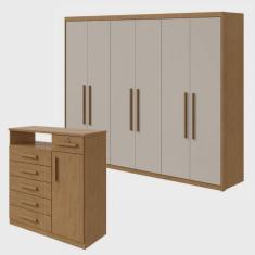 Imagem de Conjunto de Guarda-roupa 6 Portas Áries e Cômoda da Vinci com Nicho