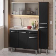Imagem de Armário De Cozinha Compacta 137cm Com Pia Rustic/Preto Emilly Madesa 0