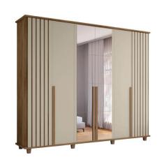 Imagem de Guarda Roupas Casal Ripado com Espelho 6 Portas 3 Gavetas Off White/Cinamomo França RV Móveis