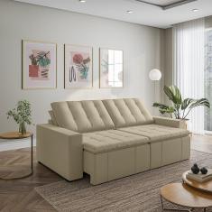 Imagem de Sofá Cama Retrátil e Reclinável 4 Lugares 240cm em Veludo com Molas e Braço Reto Palmeira Cabecasa M Bege