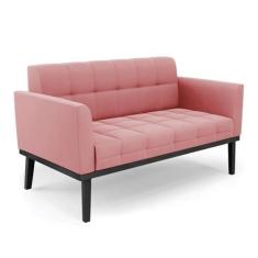 Imagem de Sofá Namoradeira 2 Lugares Base de Madeira Preto Elisa Suede Rosê D03 - D'Rossi