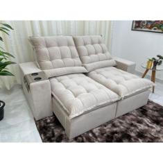 Imagem de Sofá 3 Lugares Kaua 200cm Retrátil e Reclinável Império Estofados – Veludo Bege