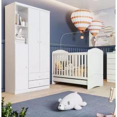 Imagem de Quarto de Bebê Compacto com Berço e Guarda Roupa Faz de Conta Espresso Móveis Branco/Rosa Chá