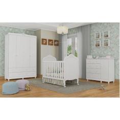 Imagem de Quarto de Bebê Berço Guarda Roupa e Cômoda Maya Clássico Espresso Móveis Branco Brilho