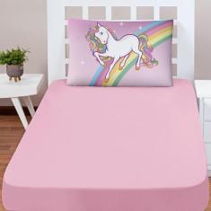 Imagem de Jogo Cama Lençol Shine Solteiro 2Pçs Unicórnio Rosa - Casa Scarpa