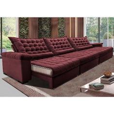Imagem de Sofá Retrátil e Reclinável 4,15m Molas Ensacadas Cama Inbox Big Space com Bordado 3d Velusoft Vinho