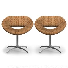 Imagem de Kit 2 Cadeiras Beijo Colmeia Laranja E Marrom Poltrona Decorativa Com Base Giratória