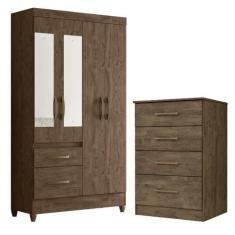 Imagem de Kit Guarda Roupa Solteiro Com Espelho Madri E Cômoda Ms - Moval