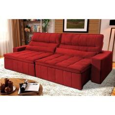 Imagem de Sofá Retrátil Reclinável Supremo 2,10m Suede Velut Vermelho Molas no Assento - King House