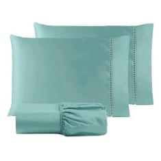 Imagem de Jogo De Cama 180 Fios P/ Palito Cama Queen 3 Pç Algodão - Safira Enxov