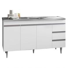 Imagem de Balcão Gabinete Com Pia Inox 150cm 3 Portas 3 Gavetas Andréia Branco