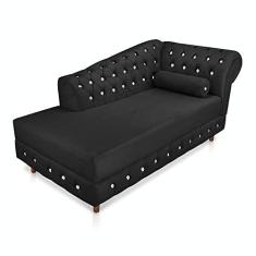 Imagem de Divã Chesterfield 165 cm Capitonado com Strass Suede Preto - D'Rossi