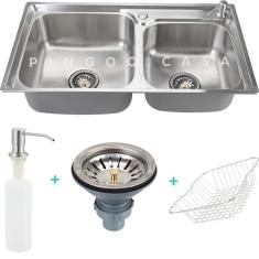 Imagem de Cuba Para Cozinha Pia Dupla Aço Inox Gourmet Potiguara Com Acessorios Pingoo.Casa