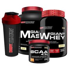Imagem de Kit Hipercalórico Giant Mass 3kg + Giant Whey 900g + BCAA 4.5g 250g Tangerina + Coqueteleira – Bodybuilders Sabor: Bauni