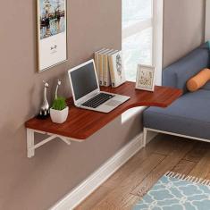 Imagem de Mesa dobrável de canto para computador, mesa de madeira montada na parede, mesa de estudo, mesa lateral de apoio duplo, mesa de cavalete de cozinha, nogueira, 80 * 70 * 50 cm / 31 * 28 * 20