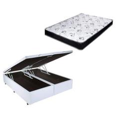 Imagem de Cama Box Baú Casal Bi-Partido Green Branco + Colchão Espuma D33 138X18