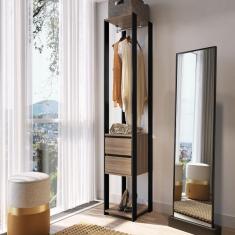 Imagem de Closet Modulado Guarda Roupa Roupeiro Quarto Casal 2 Gavetas 3 Prateleiras Preto Marrom Madeira