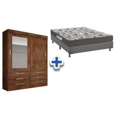 Imagem de Cama Box Casal + Colchão D33 Ortobom + Guarda Roupa Sonare Canela
