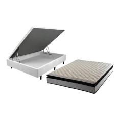 Imagem de Cama Box Casal MGA Lift com Baú e Pistão a Gás + Colchão Hellen Titanium com Espuma D28 e Pillow Top 24x138x188cm – Cinza e Preta