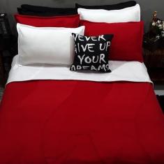 Imagem de Jogo Cama Casal King 9 Peças Tricolor Com Cobertor Vermelho - Casa Da