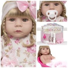 Imagem de Bebe Reborn Realista Loira Cabelo Longo Enxoval Completo - Cegonha Reb