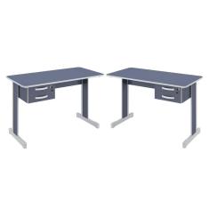 Imagem de Conjunto Escritório Mesas Com Gaveta Azul